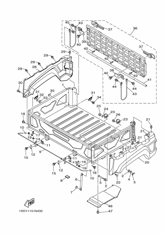 Yamaha 1XP-K8193-00 Panel, Rear Fender 3 — shown on the Carrier parts diagram