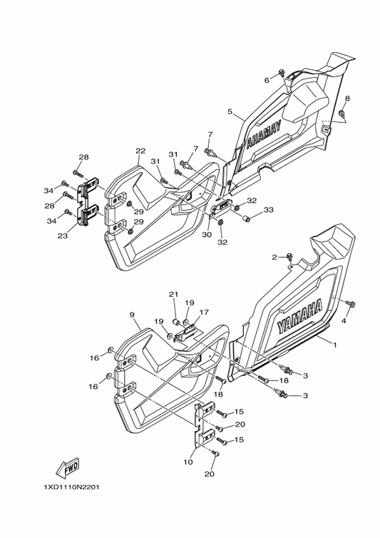 Yamaha 1XD-K8557-00 Pnl., Door Fr. Lh. — shown on the Side Cover parts diagram