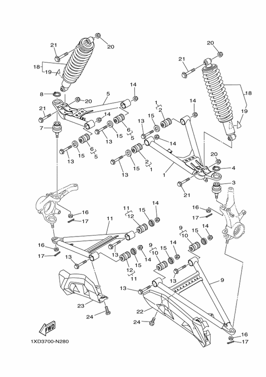Yamaha 1XD-F3570-00 Front Lower Arm Comp. (Left) — shown on the Front Suspension & Wheel parts diagram