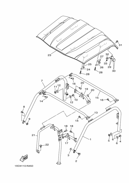 Yamaha 1XD-K830B-00 Roof Support Assy 2 — shown on the Guard 2 parts diagram