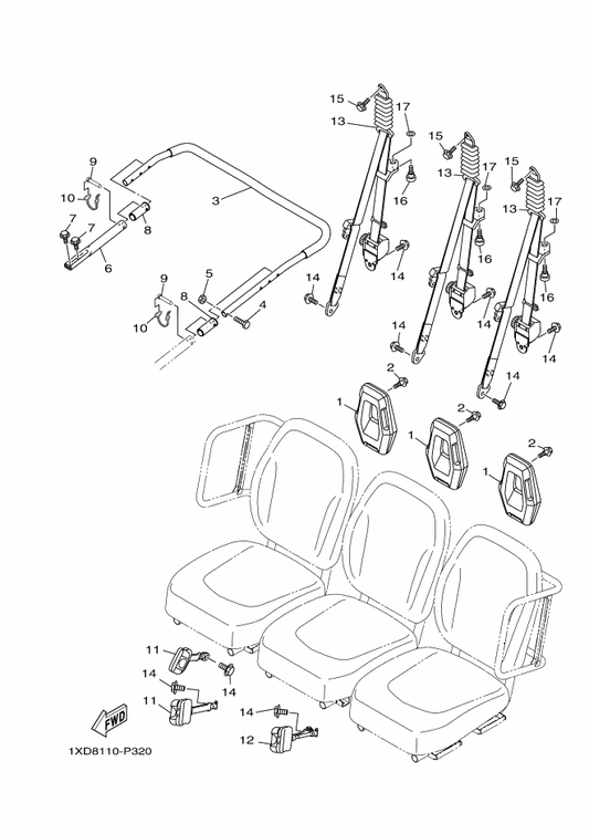 Yamaha 2PG-F470R-00 Fr. Belt Receiver Assy — shown on the Seat 2 parts diagram