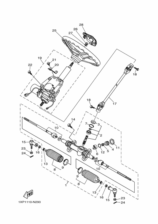 Yamaha 1P0-F3833-00 Nut 1 — shown on the Steering parts diagram