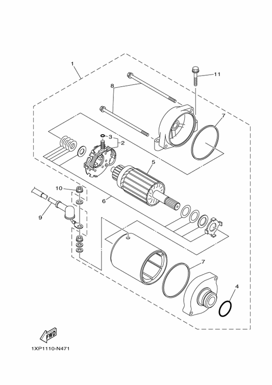 Yamaha 1XD-H1815-00 Cord, Starter Motor — shown on the Starting Motor parts diagram