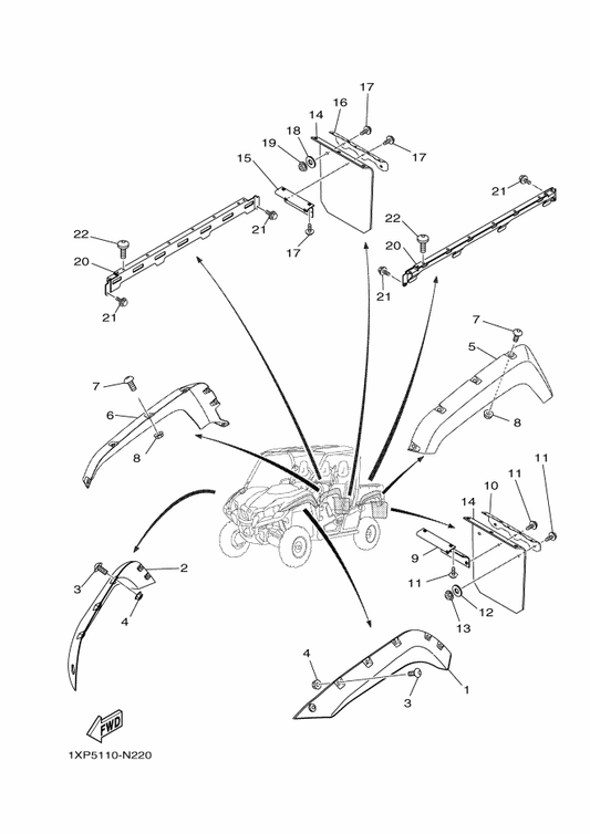 Yamaha 1XP-F1691-00 Flap — shown on the Fender parts diagram