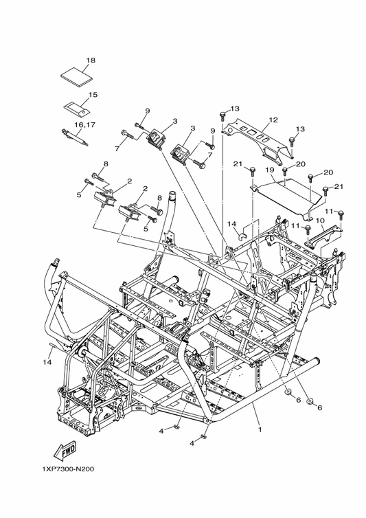 Yamaha 1XD-F2898-10 Insulator, Heat — shown on the Frame parts diagram