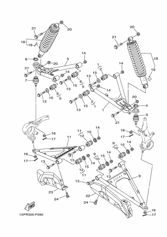 Yamaha 1XD-F3550-01 Front Upper Arm Comp. (Right) — shown on the Front Suspension & Wheel parts diagram