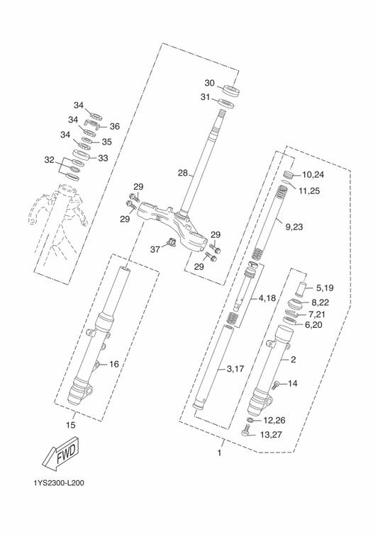 Yamaha 37P-F3103-00 Front Fork Assy (R.H) — shown on the Steering parts diagram