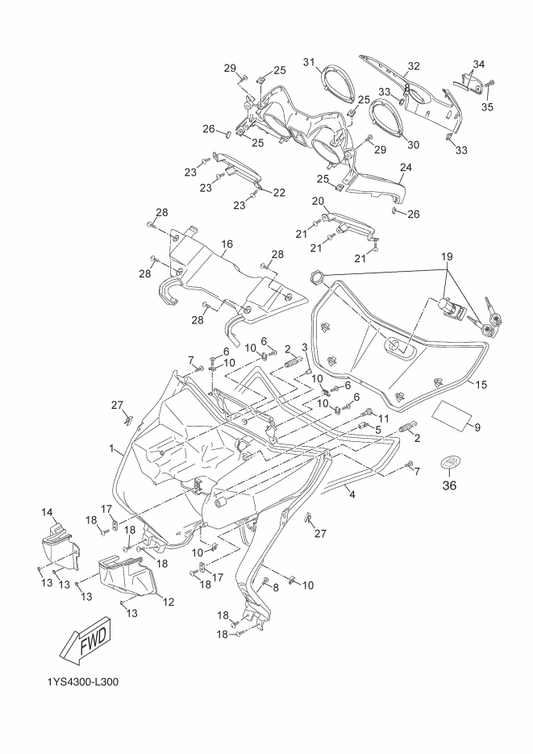 Yamaha 37P-F8346-10 Mole 2 — shown on the Leg Shield parts diagram