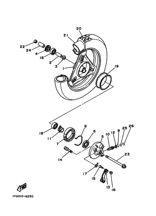 Yamaha 2E9-25133-00 . Spring, Return — shown on the フロントホイール parts diagram