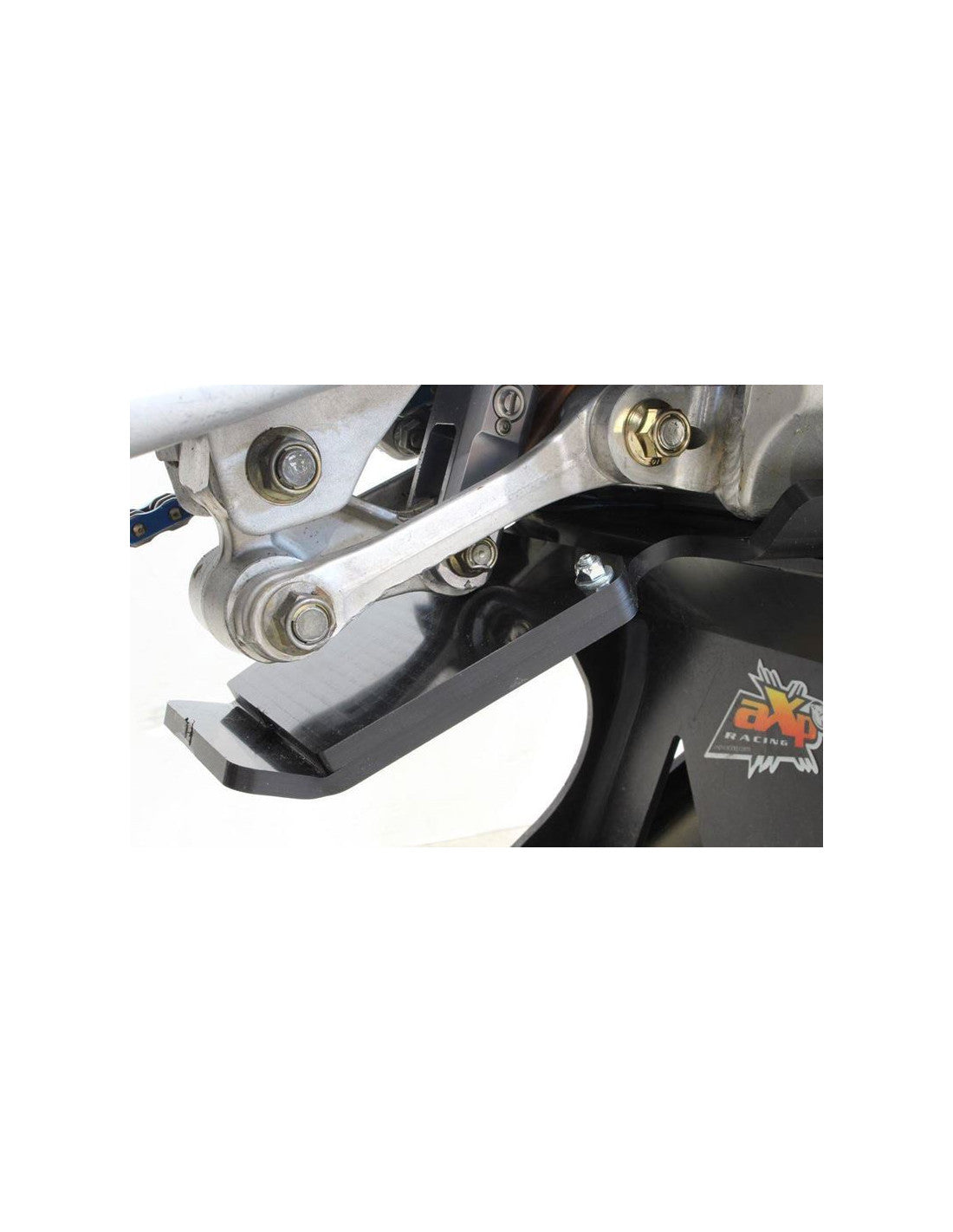 Vue rapprochée de la protection de biellette du sabot noir en plastique PEHD pour TM Racing 250 - 300EN