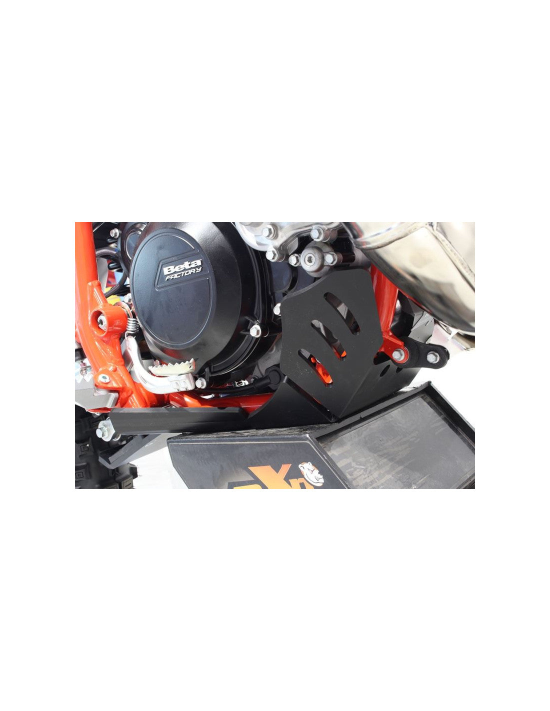 Right side of the black HDPE plastic skid plate with linkage guard for Beta 250 - 300RR