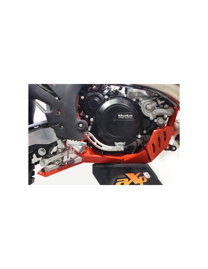 Right side of the red HDPE plastic skid plate with linkage guard for Beta 250RR - 300RR