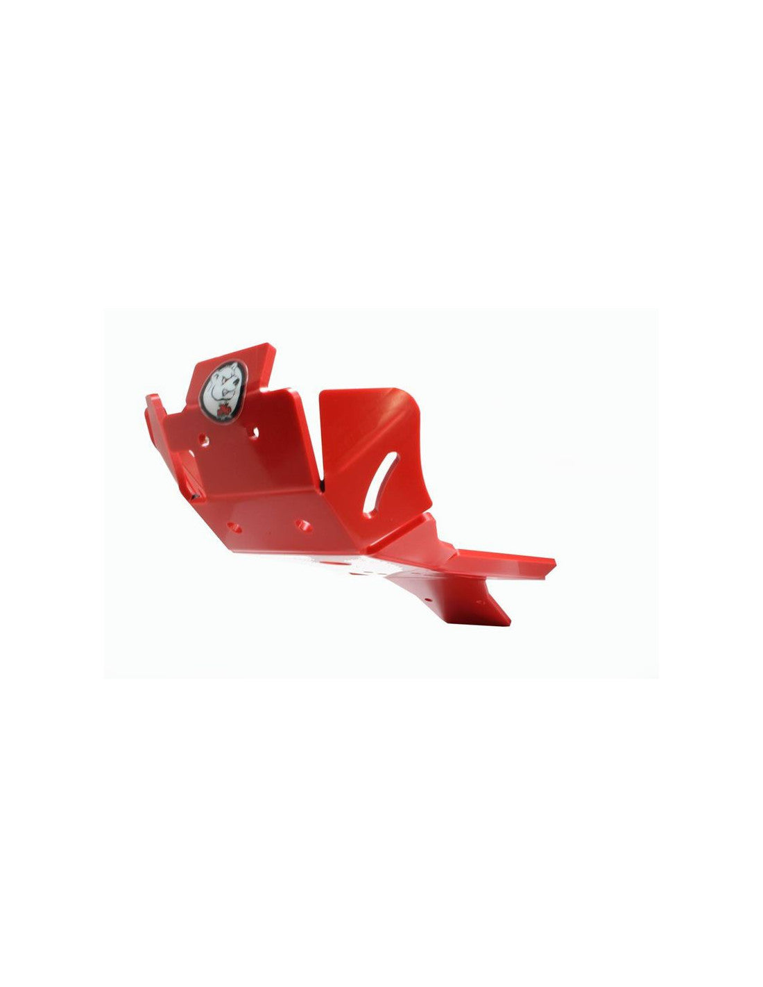 Left side of the red HDPE plastic skid plate with linkage guard for GasGas EC250 - EC300