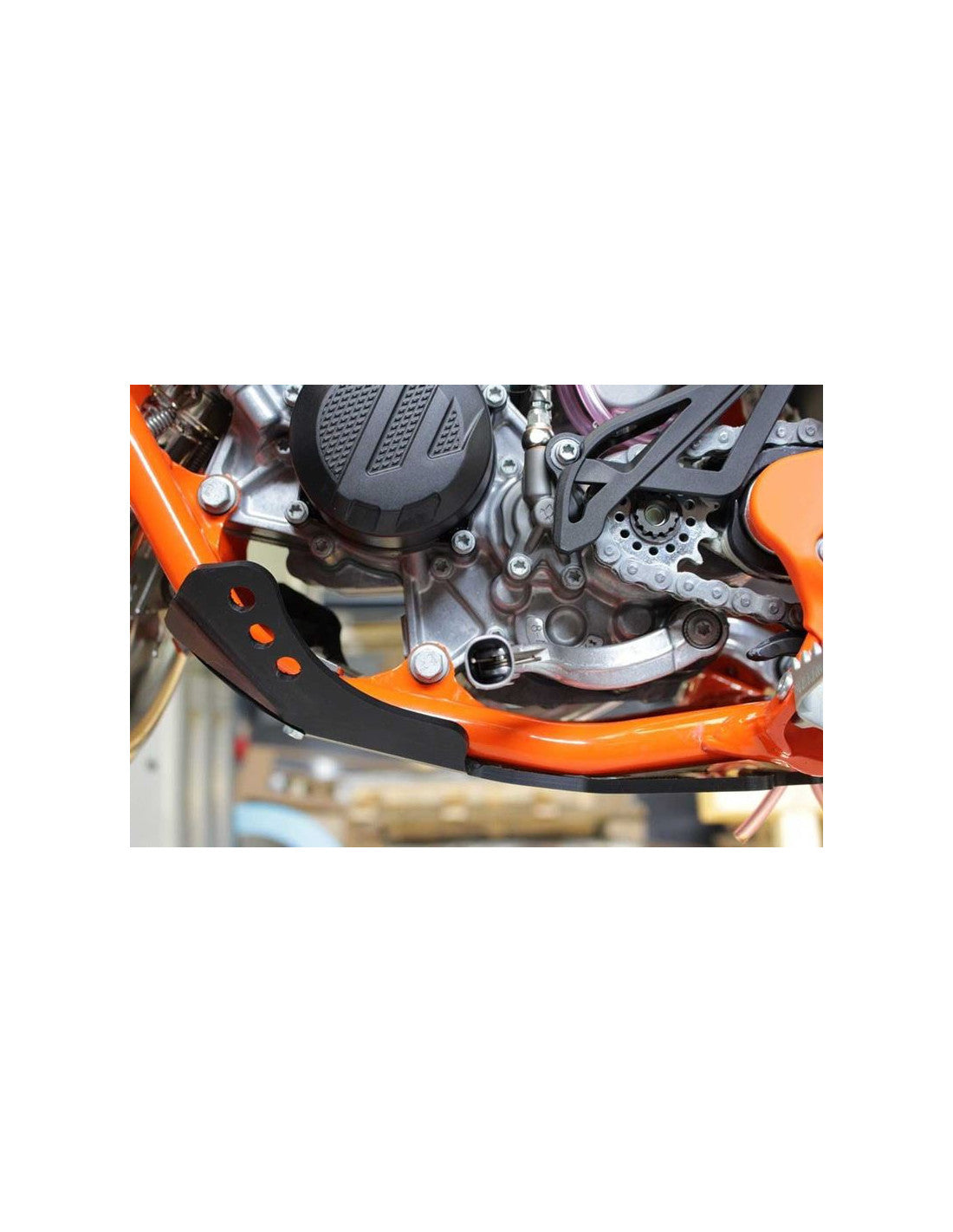 Left side of the black HDPE plastic skid plate for KTM - Husqvarna - GasGas 85SX / TC / MC