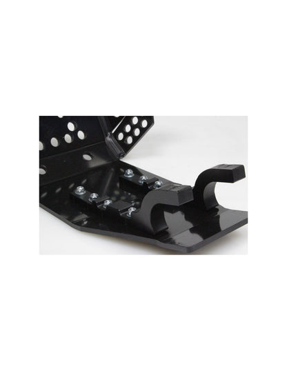 Close up view of the black 6mm HDPE plastic skid plate fixations for Suzuki RMZ450