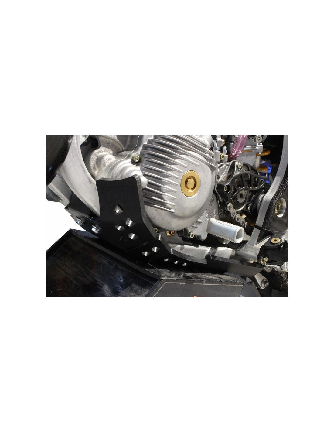Côté gauche du sabot noir en plastique PEHD avec protection de biellette pour TM Racing 250 - 300
