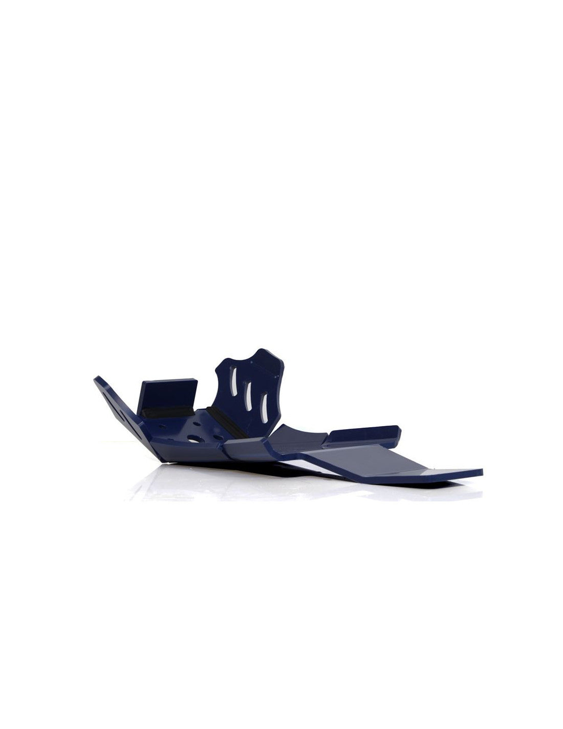 Vue arrière du sabot bleu en plastique PEHD avec protection de biellette pour Husqvarna TC250 - TX300