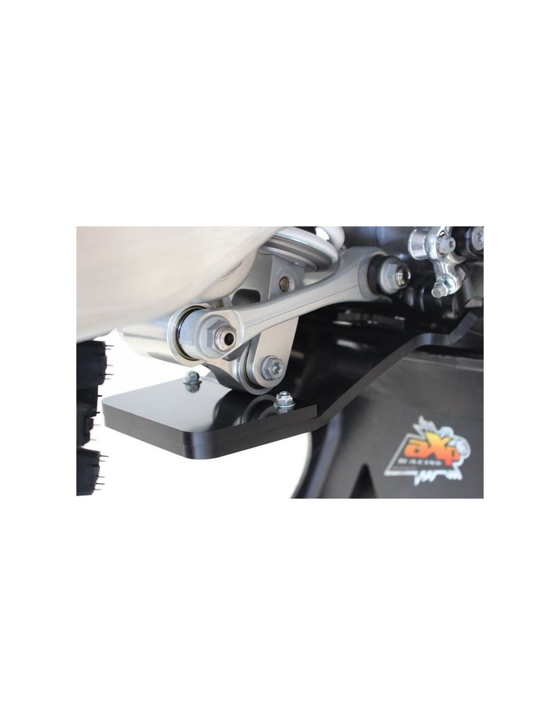 Vue rapprochée de la protection de biellette du sabot noir en plastique PEHD pour KTM - Husqvarna 250 / 350MX 4T