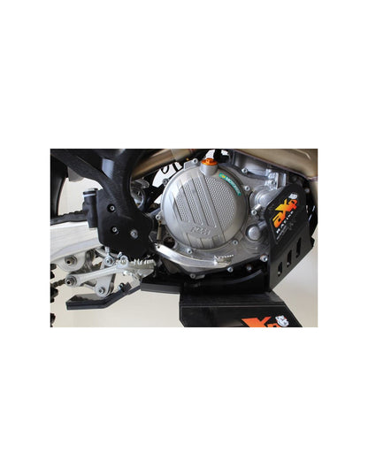 Right side of the black HDPE plastic skid plate with linkage guard for KTM 450 SX-F / Husqvarna FC450