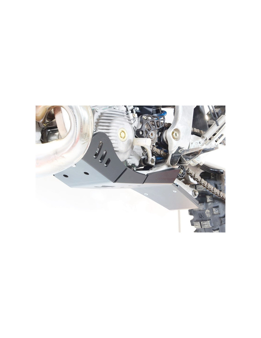 Côté gauche du sabot noir en plastique PEHD avec protection de biellette pour TM Racing EN250Fi et EN300Fi