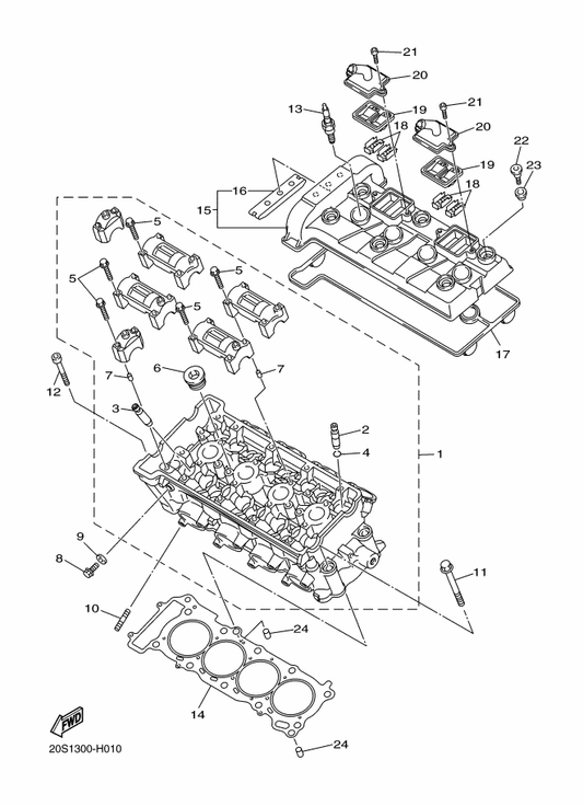 Yamaha 90119-10003 Bolt, With Washer — shown on the Cylinder Head parts diagram