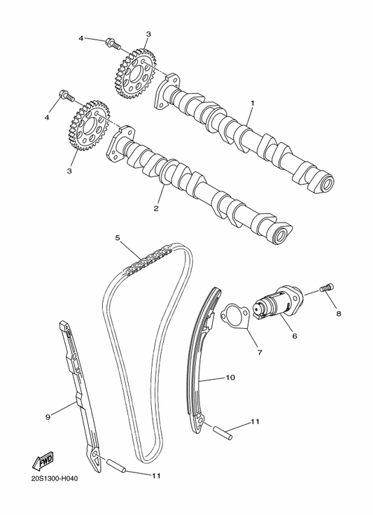 Yamaha 20S-12170-00 Camshaft Assy 1 — shown on the Camshaft & Chain parts diagram
