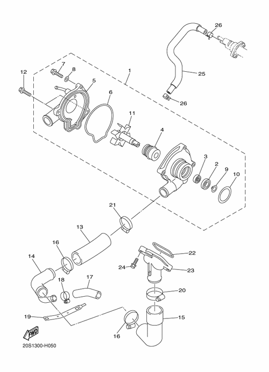 Yamaha 20S-12420-01 Water Pump Assy — shown on the Water Pump parts diagram