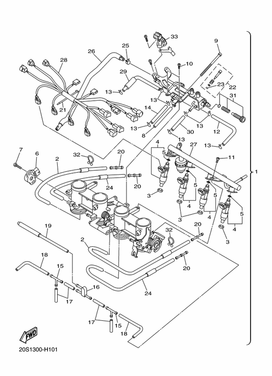 Yamaha 20S-82386-10 . Extension, Wire Harness — shown on the Intake 2 parts diagram