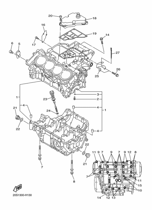 Yamaha 20S-11165-00 Plate, Breather — shown on the Crankcase parts diagram