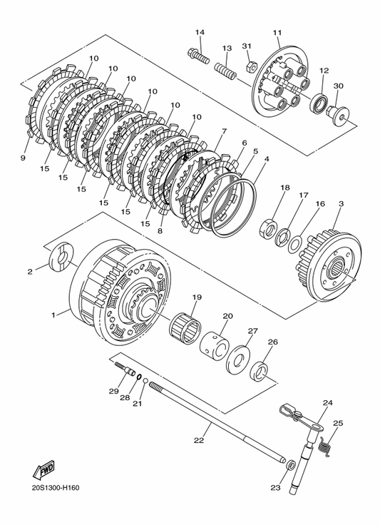 Yamaha 20S-16357-00 Rod, Push 2 — shown on the Clutch parts diagram