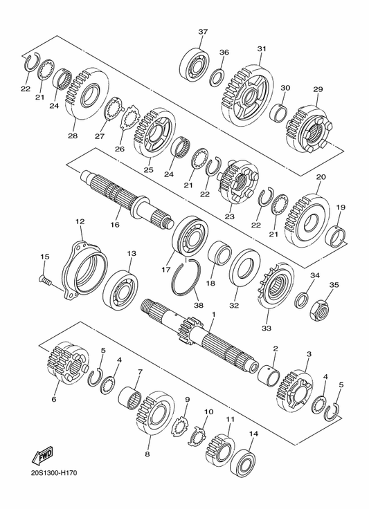 Yamaha 20S-17261-00 Gear, 6Th Wheel (26T) — shown on the Transmission parts diagram