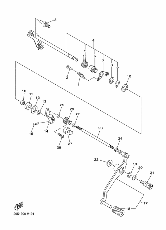 Yamaha 90506-15005 Spring, Tension — shown on the Shift Shaft parts diagram