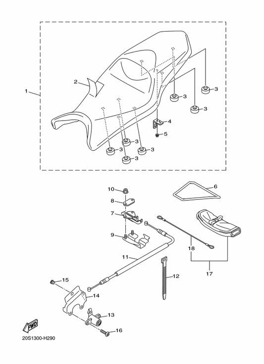 Yamaha 20S-24730-00 Double Seat Assy — shown on the Seat parts diagram
