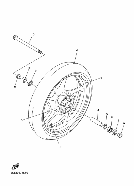 Yamaha 20S-25168-00-P2 Cast Wheel, Front — shown on the Front Wheel parts diagram