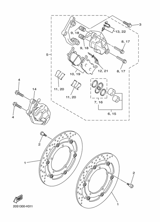 Yamaha 20S-2581T-00 Disk Brake Assy — shown on the Front Brake Caliper parts diagram