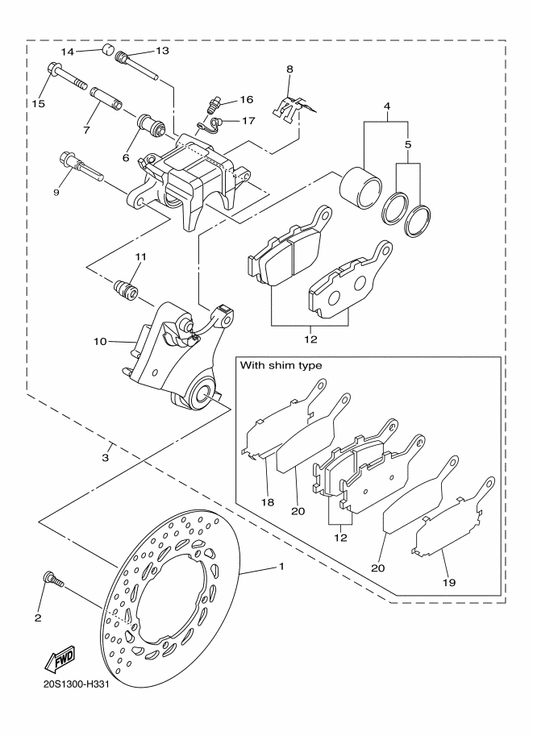 Yamaha 5SL-25838-00 . Sleeve, Caliper — shown on the Rear Brake Caliper parts diagram