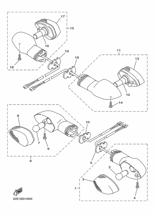 Yamaha 20S-83310-20 Front Flasher Light Assy 1 — shown on the Flasher Light parts diagram
