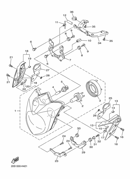 Yamaha 20S-84300-00 Headlight Assy — shown on the Headlight parts diagram