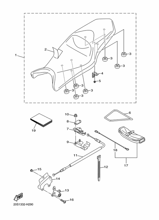 Yamaha 20S-2478E-00 Cable, Seat Lock — shown on the Seat parts diagram