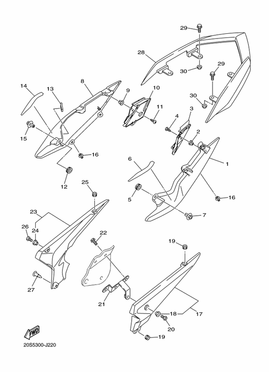 Yamaha 20S-2163E-00 Cover, Rear Fender 2 — shown on the Side Cover parts diagram
