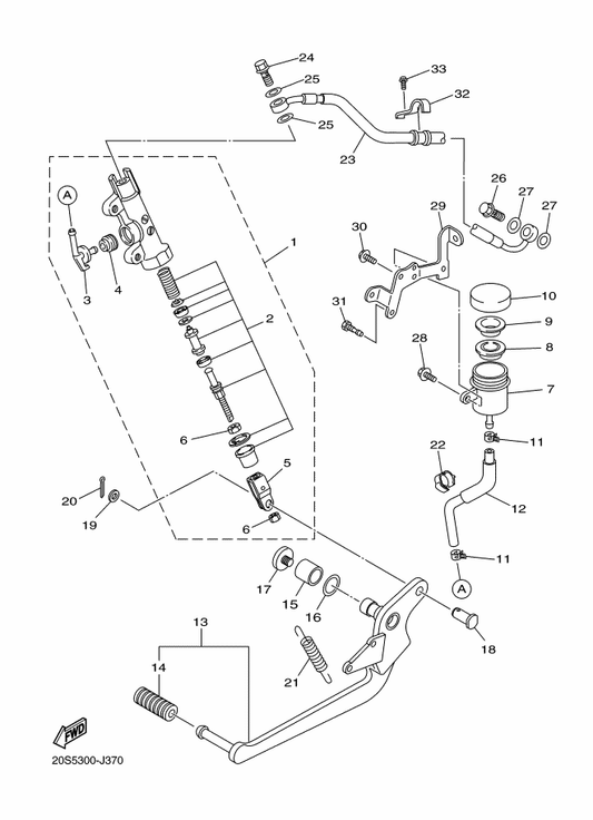 Yamaha 20S-25895-00 Hose, Reservoir — shown on the Rear Master Cylinder parts diagram