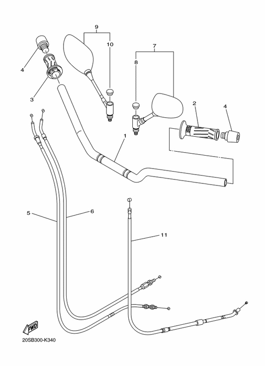 Yamaha 20S-26311-10 Cable, Throttle 1 — shown on the Steering Handle & Cable parts diagram