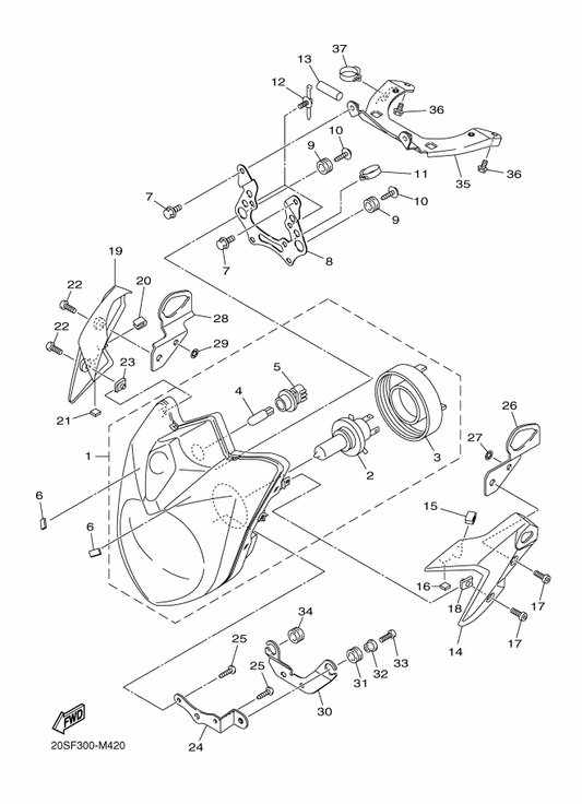 Yamaha 20S-28396-00 Plate 1 — shown on the Headlight parts diagram