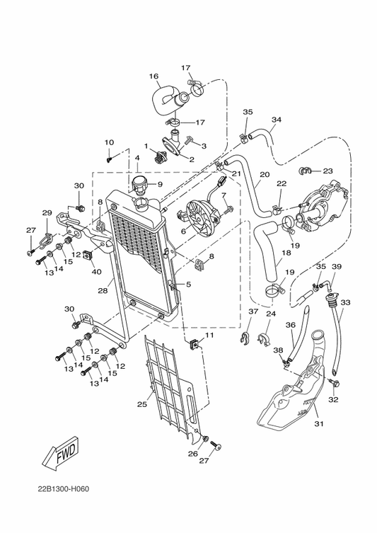 Yamaha 5YP-E2405-00 . Blower Assy — shown on the Radiator & Hose parts diagram