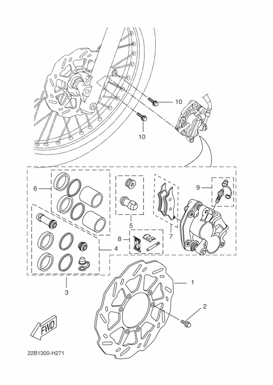 Yamaha 90105-08X00 Bolt, Flange — shown on the Front Brake Caliper parts diagram