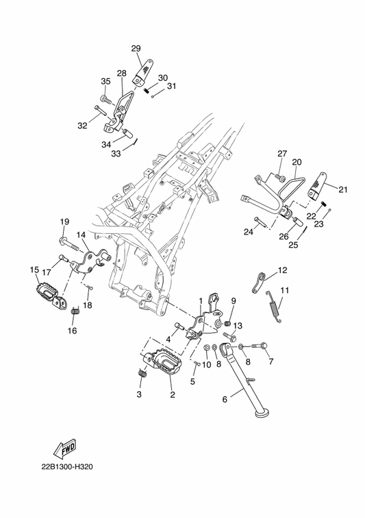 Yamaha 3LD-27411-20 Footrest 1 — shown on the Stand & Footrest parts diagram