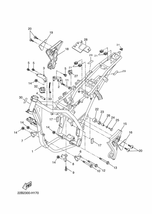 Yamaha 90105-10123 Bolt, Flange — shown on the Frame parts diagram
