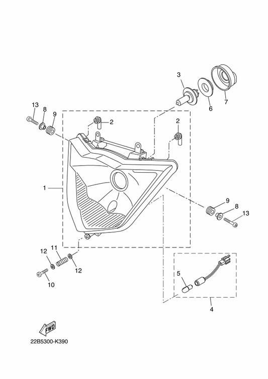 Yamaha 22B-H4393-10 Holder Bulb — shown on the Headlight parts diagram