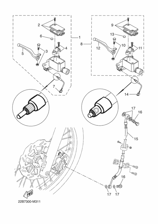 Yamaha 4SB-F5852-00 . Cap, Reservoir — shown on the Front Master Cylinder parts diagram