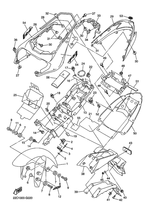 Yamaha 2D1-21651-00-P5 Cover, Rear Fender — shown on the Fender parts diagram